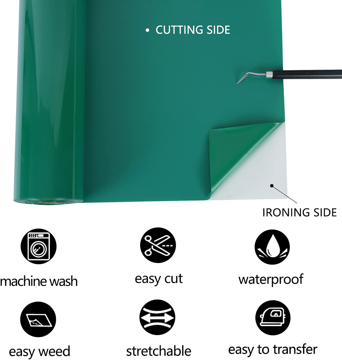 TUMIYA HTV Vinyl - 12" x 35 Ft Heat Transfer Vinyl, Green Iron on Vinyl, Glossy Adhesive HTV Roll Easy to Cut & Weed(Green)