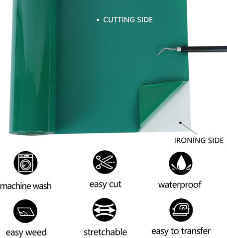 TUMIYA HTV Vinyl - 12" x 35 Ft Heat Transfer Vinyl, Green Iron on Vinyl, Glossy Adhesive HTV Roll Easy to Cut & Weed(Green)