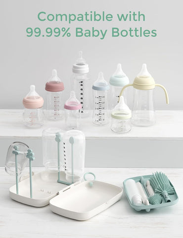 Momcozy 7-in-1 Baby Bottle Brush Set with Drying Rack, Green