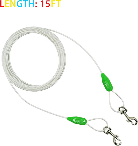 Petest 15ft Reflective Tie-Out Cable for Small Dogs Up to 35 Pounds