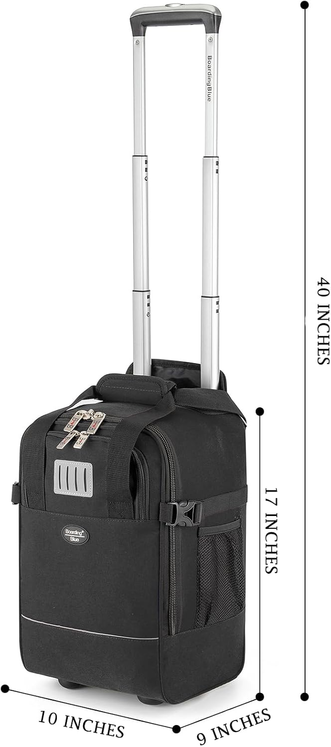 Boardingblue 17x10x9 Inches United Airlines Rolling Personal Item Under Seat Travel Bag Suitable For Major Airlines, Not Suitcase, Rolling Travel Bag Design (Black, 17x10x9 Inches)