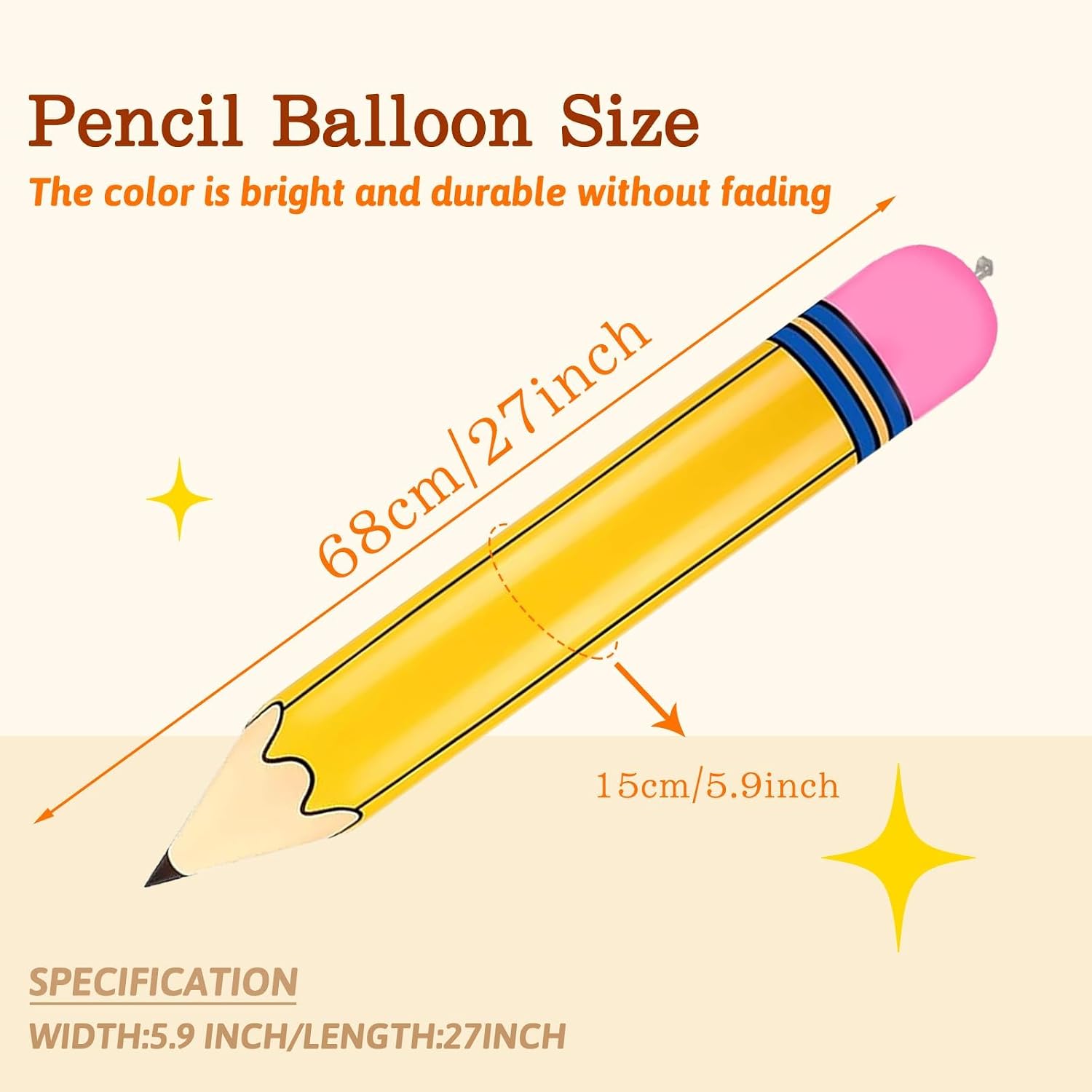 Totelux Large Pencil Balloons 27’’ Inflatable Pencil Back to School Decorations Giant Yellow Crayon Balloons for Classroom Garden Hanging Photo Prop Birthday Party Favor 2PCS