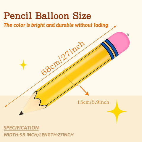Totelux Large Pencil Balloons 27’’ Inflatable Pencil Back to School Decorations Giant Yellow Crayon Balloons for Classroom Garden Hanging Photo Prop Birthday Party Favor 2PCS