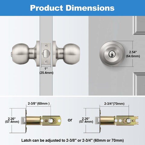 BESTTEN Keyed Entry Door Knob with Lock, Heavy Duty Interior and Exterior Door Lock, Standard Ball, Satin Nickel