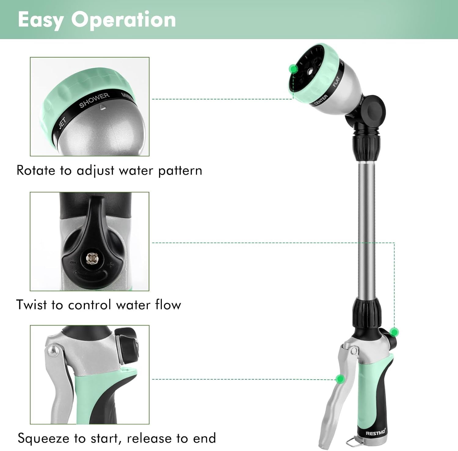 RESTMO Heavy Duty Metal Hose Wand, Watering Wand for Garden Hose