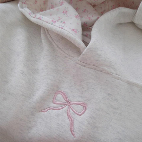 Pinclodly Hoodies for Teen Girls Long Sleeve Cute Sweatshirts Hooded Embroideried Bow Sweatshirt Preppy Clothes Fall Winter