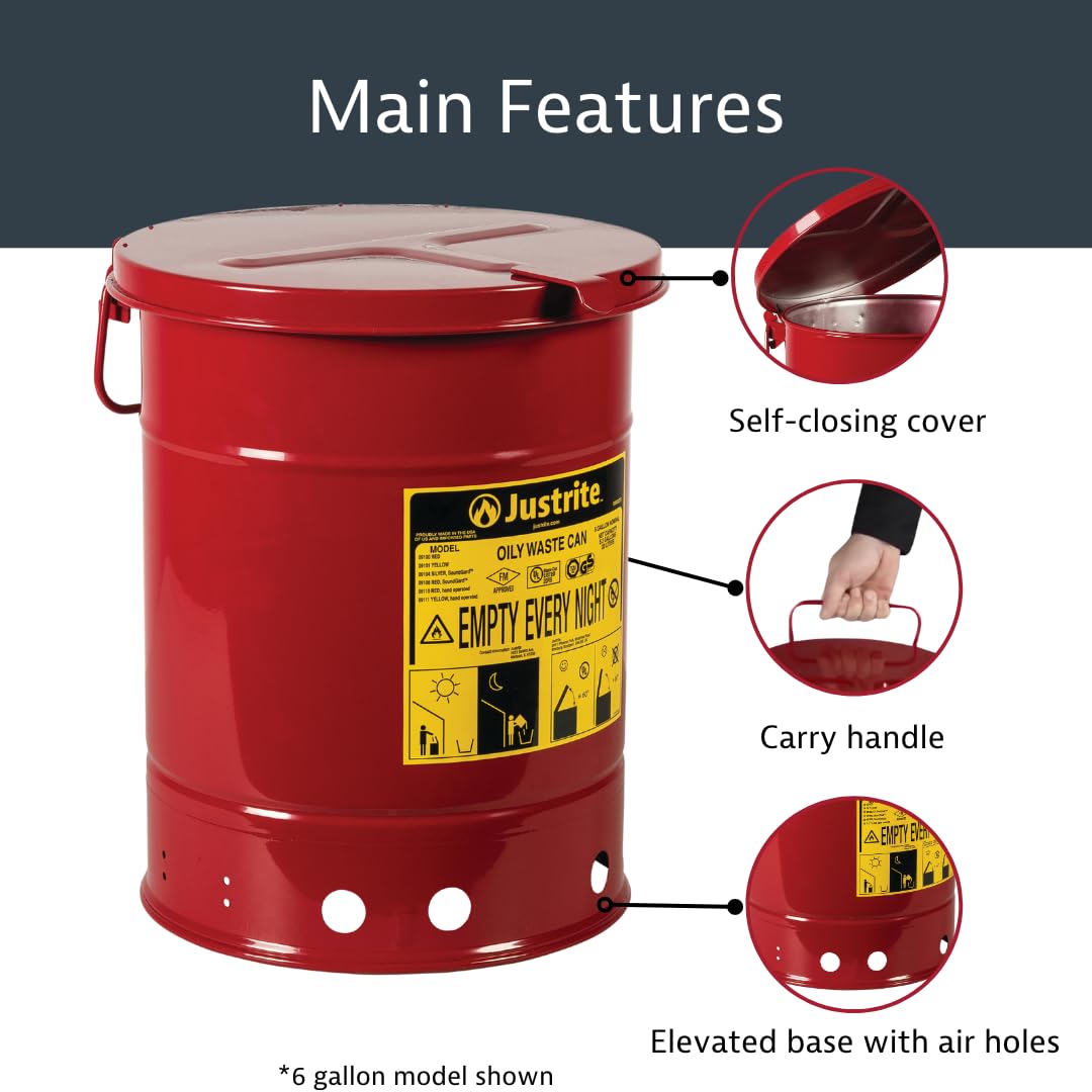 Justrite 6 Gallon Galvanized Steel Oily Waste Can