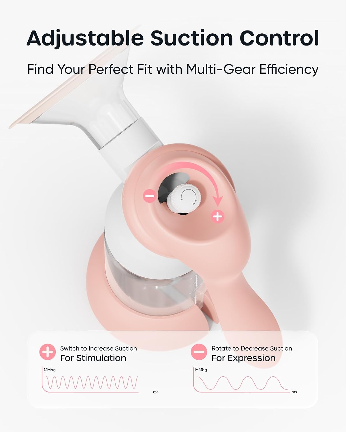 Nuliie 8010 Manual Breast Pump, Adjustable Suction with Temperature-Indicating Bottle, 6oz Wide-Neck Bottle, Narrow-Neck Adapter, Hand Pump Breastmilk with Flanges, BPA-Free, Heat Resistant