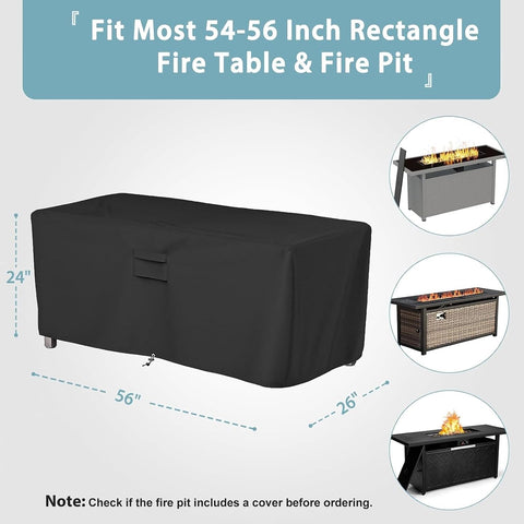 SHINESTAR Rectangle Fire Pit Cover, Fits for 54-56 Inch Gas Fire Table, Waterproof and Windproof, 56 x 26 x 24 Inches, Black