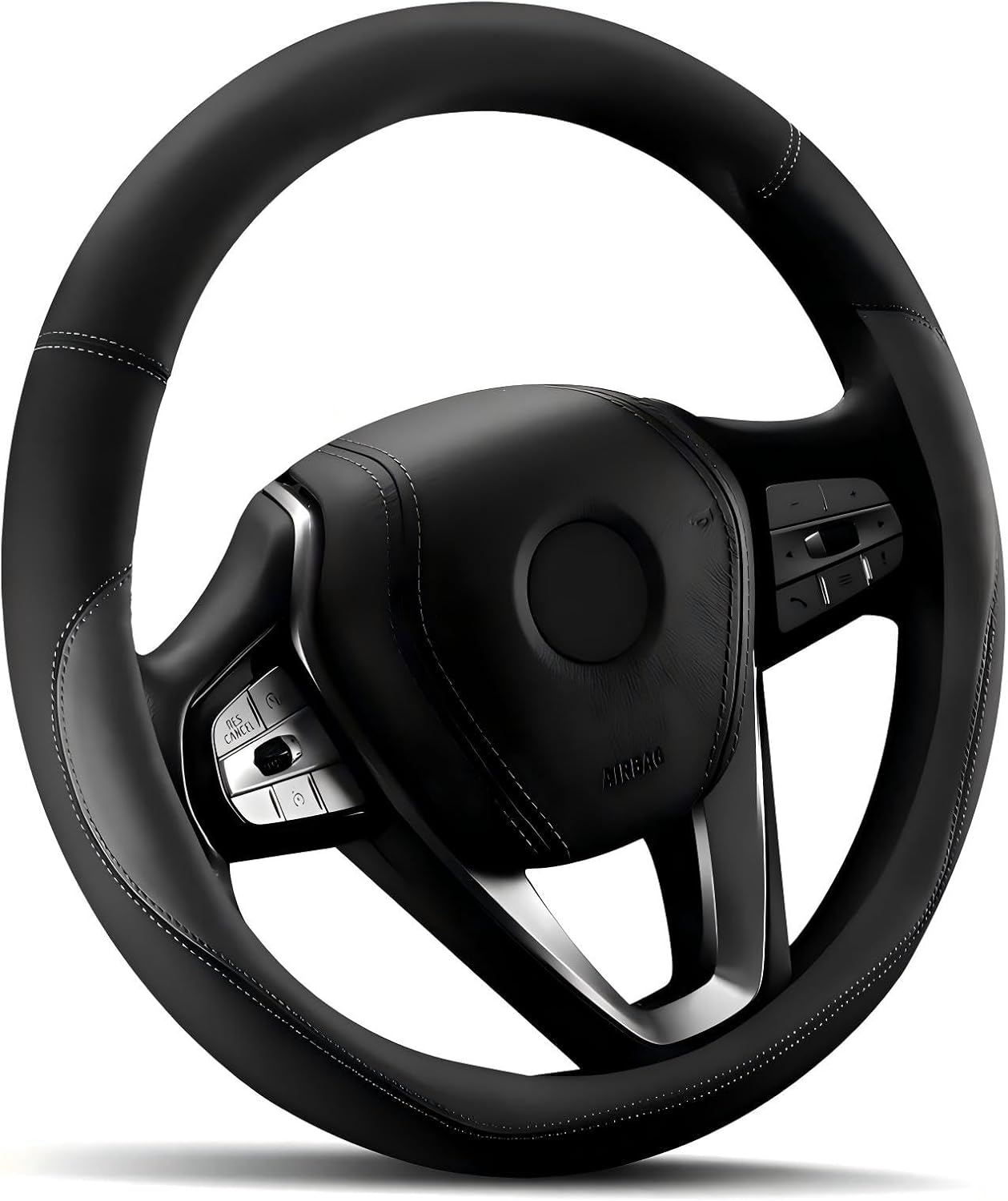 HOTOR Car Leather Steering Wheel Cover, Universal 14.5"-15", Gray
