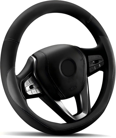 HOTOR Car Leather Steering Wheel Cover, Universal 14.5"-15", Gray