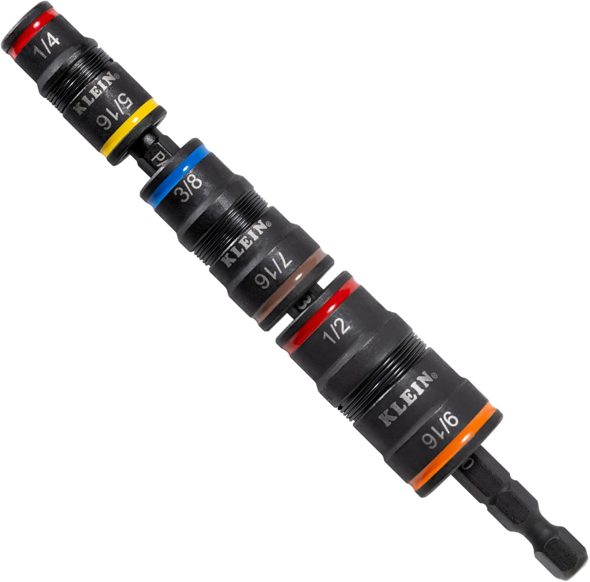 Klein Tools 32933 Klein Tools 32933 Impact Driver, SAE 7-in-1 Impact Rated Socket Set, 3 Flip Sockets with 6 Hex Driver Sizes and 1/4-Inch Bit Holder, 5-Inch Shaft