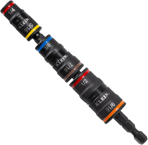 Klein Tools 32933 Klein Tools 32933 Impact Driver, SAE 7-in-1 Impact Rated Socket Set, 3 Flip Sockets with 6 Hex Driver Sizes and 1/4-Inch Bit Holder, 5-Inch Shaft