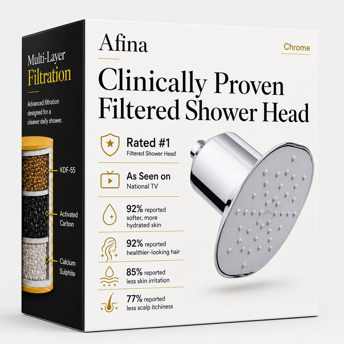 Afina Filtered Shower Head, High Pressure Rainfall (Chrome)