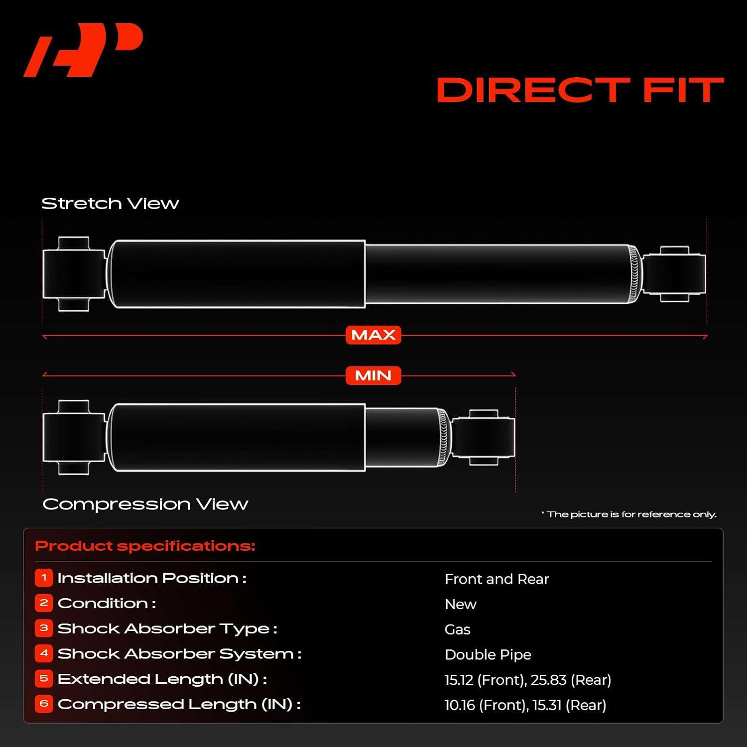 A-Premium Front and Rear Shock Absorbers, Set of 4