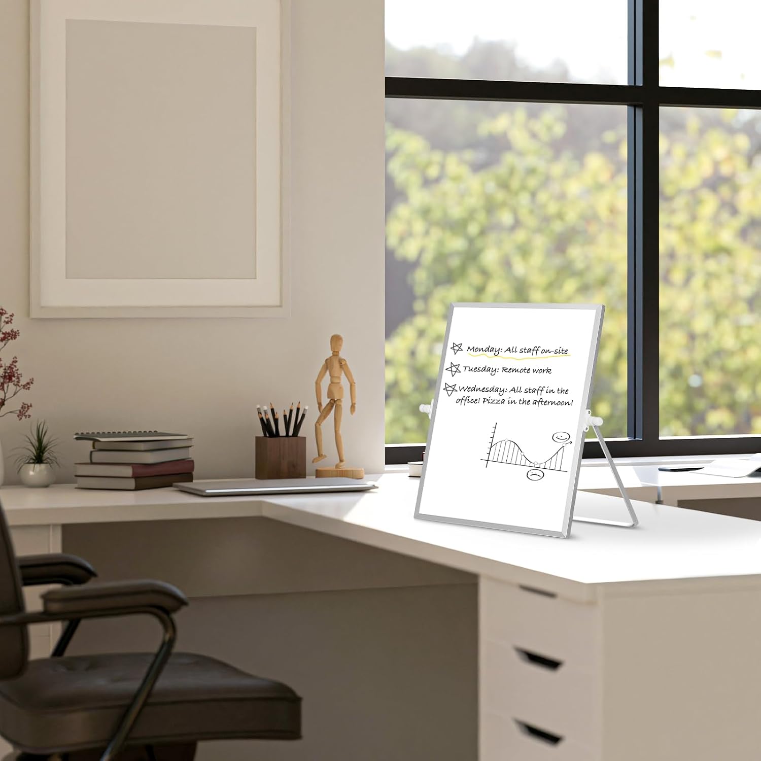Double-Sided Magnetic White Board with Stand, 14" x 11"