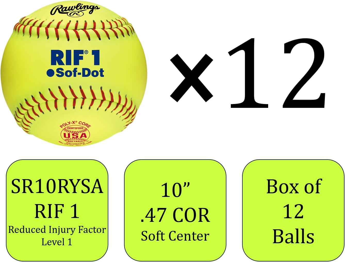 Rawlings | RIF Soft-Dot ASA Fastpitch Softball | SR10RYSA | 10" - Youth | 12 Count