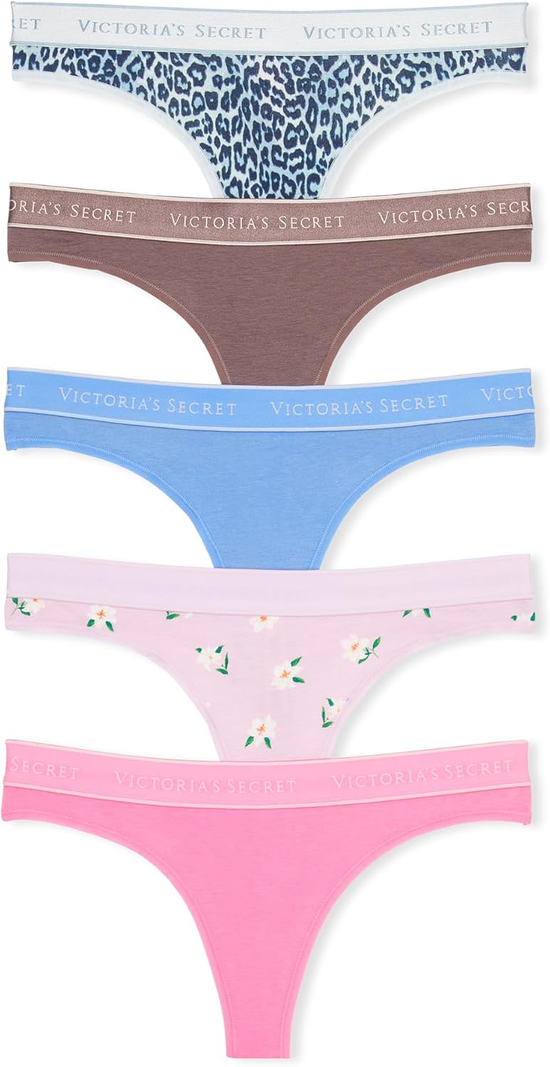 Victoria's Secret Women's Logo Cotton Thong Panties, Underwear Pack
