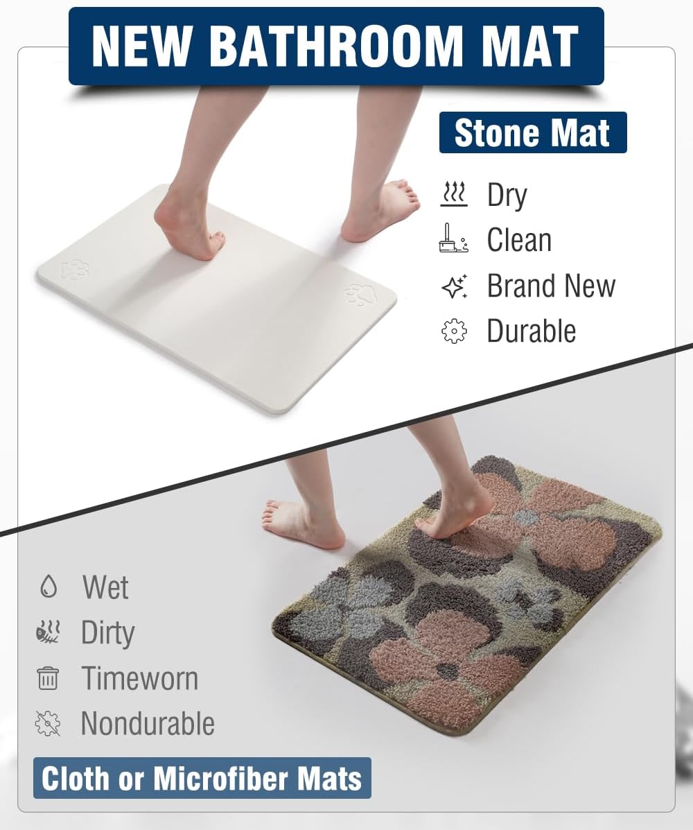AMOAMI Upgraded Waffle Bath Mat, Super Absorbent Non Slip Bath Mats for Bathroom Floor, 16" x 24", Warm White