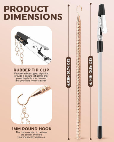 2 Pcs Bracelet Helper Tool, Portable Bracelet Helper with Rubber Tip Clip and 1mm Round Hook for Necklaces, Watches and Independent Jewelry Wear