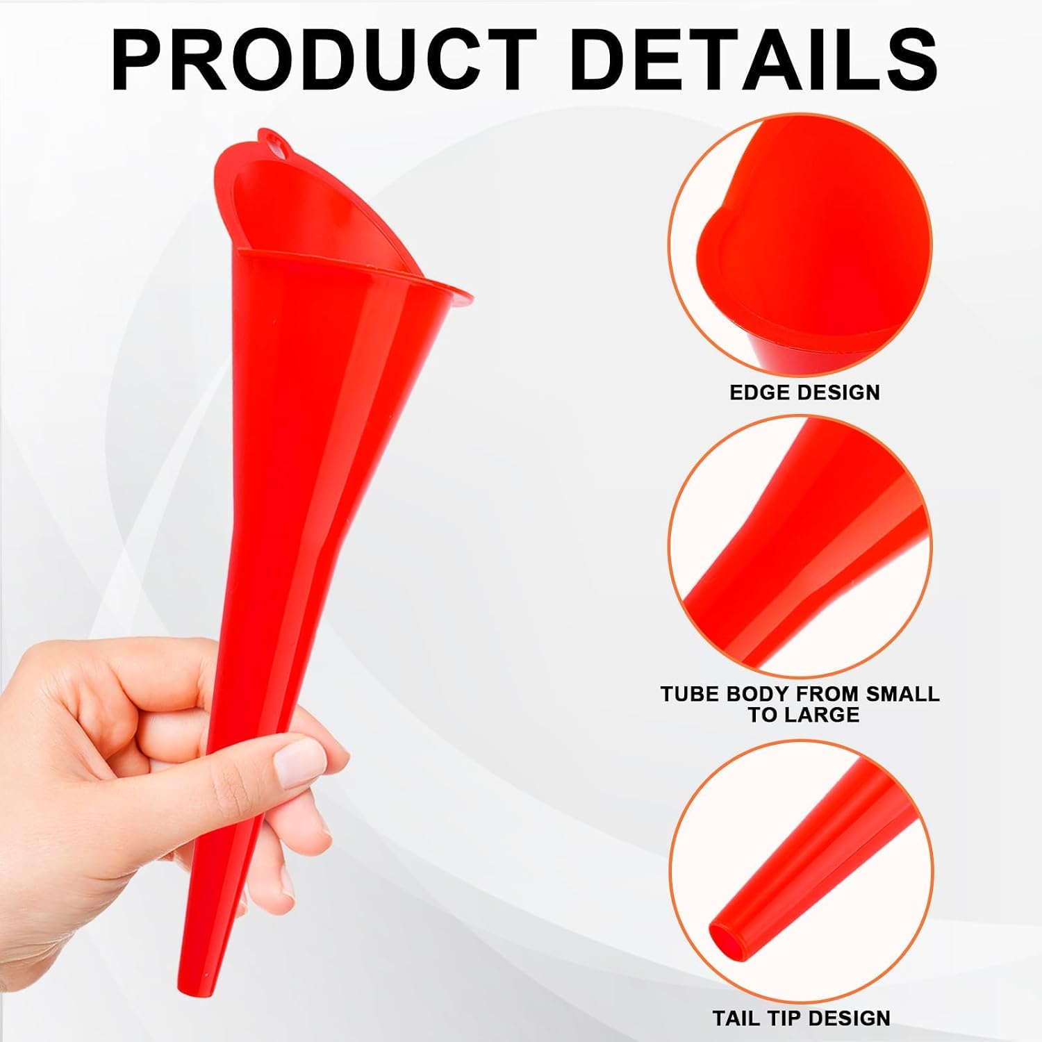 Long-Neck Oil Funnel for Automotive – Multi-Function Plastic Funnel for Oil, Gas & Lubricants – Universal Car Accessory (Red (2-Pack))