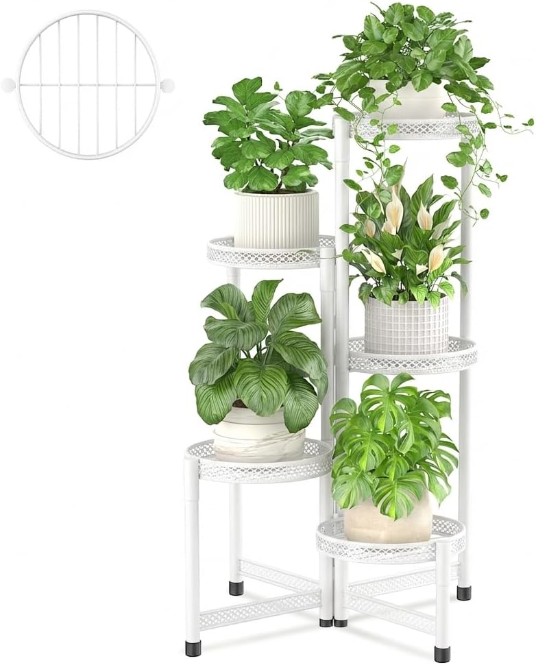 iDavosic.ly Plant Stand Indoor Outdoor, 5 Tier Iron Corner Shelf, White