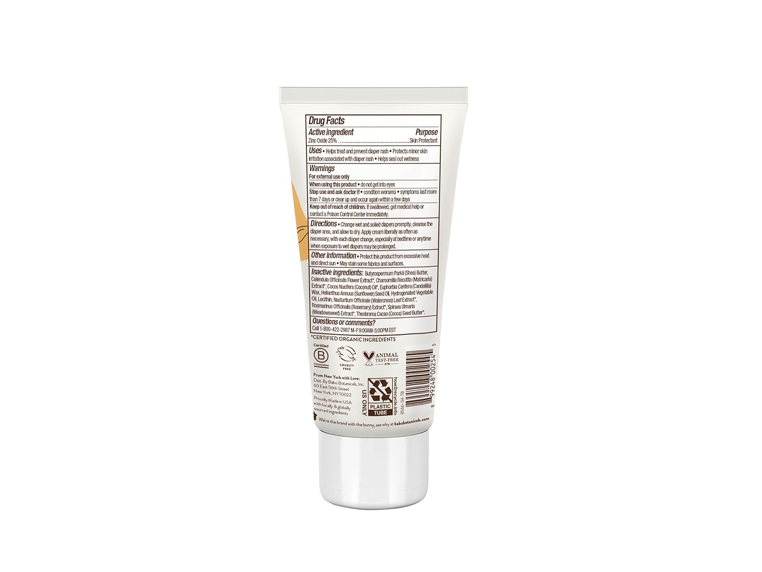 Babo Botanicals Sensitive Baby Fragrance-Free Diaper Cream - 25% Natural Zinc Oxide - Calendula, Shea & Cocoa Butter - EWG Verified - Vegan- From birth on