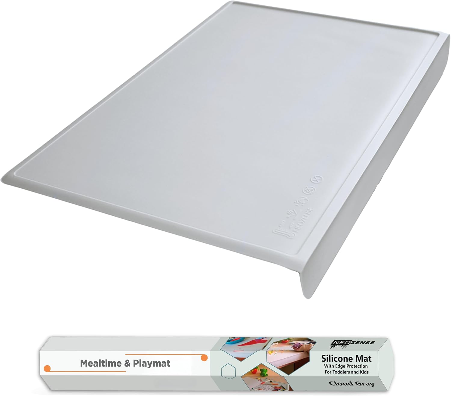 Silicone Placemats for Toddlers & Kids with Angle-Protective Safety Edge – Baby Placemats for Restaurants & Dining Table – Non-Slip & BPA-Free Food Mat – 1.5mm Thick, 18"x12", Cloud Gray