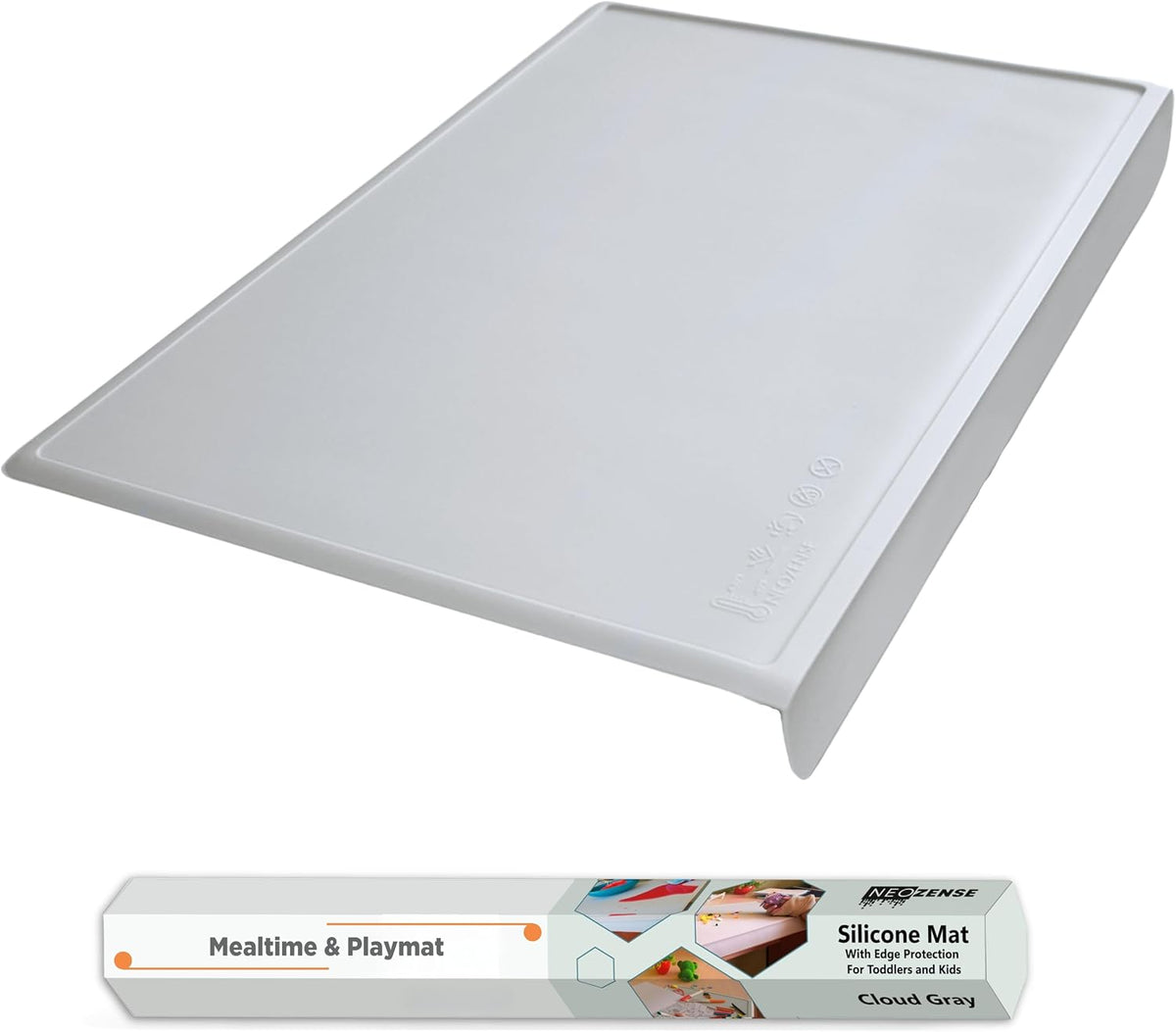 Silicone Placemats for Toddlers & Kids with Angle-Protective Safety Edge – Baby Placemats for Restaurants & Dining Table – Non-Slip & BPA-Free Food Mat – 1.5mm Thick, 18"x12", Cloud Gray