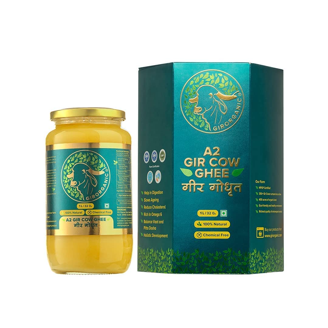 GirOrganic A2 Ghee Butter Organic Grass Fed 32 oz | Healthy Butter Alternative A2 Ghee Organic Grass Fed for Cooking & Daily Use, Keto Friendly, Non-GMO & Lactose-Free, 32 Oz