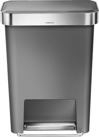 simplehuman 45 Liter / 12 Gallon Rectangular Kitchen Step Trash Can with Soft-Close Lid, Grey Plastic