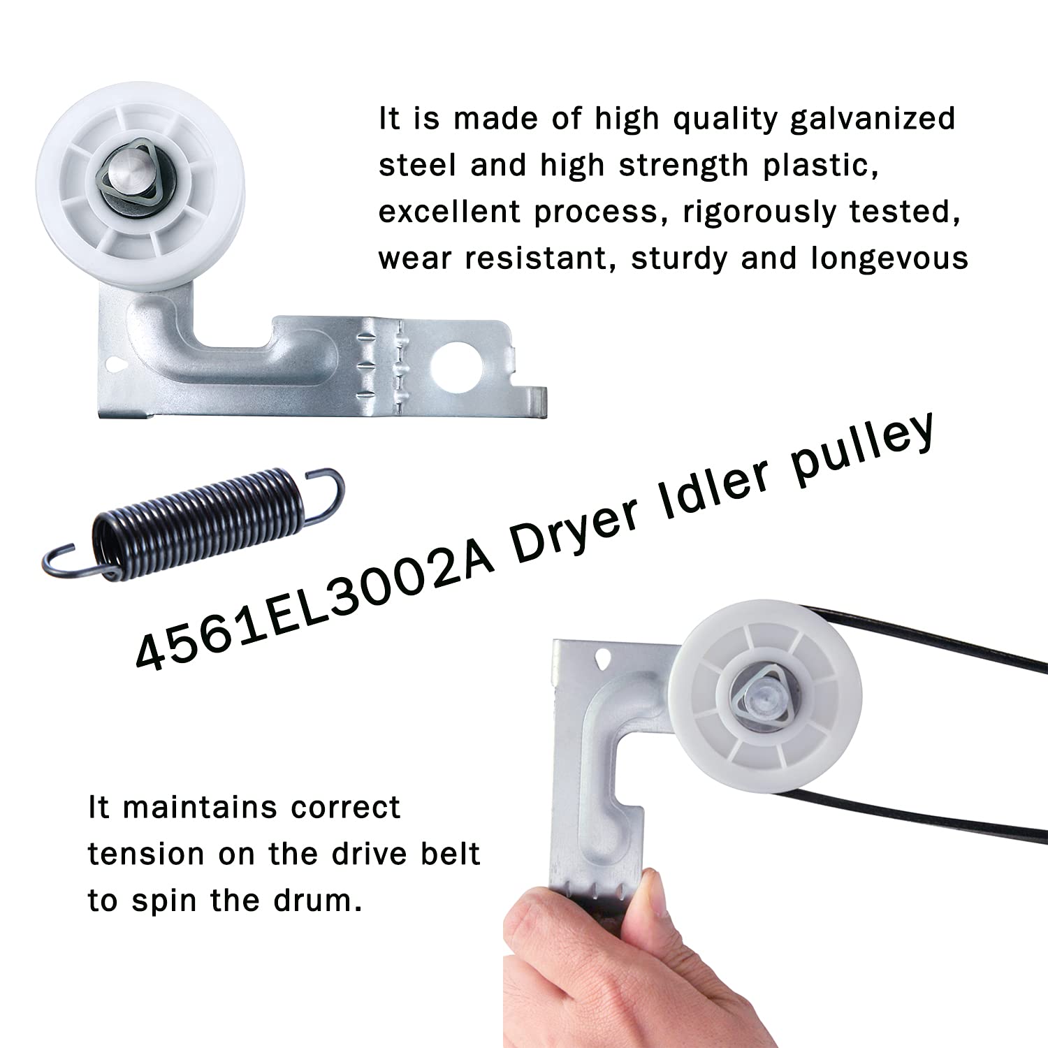 Upgraded Dryer Repair Kit Dryer Roller Kit for LG Kenmore Dryers Includes 4581EL2002C Dryer Drum Roller Assembly 4400EL2001A Dryer Belt and 4561EL3002A Dryer Idler Pulley, Pictures 6, 7 are Fit Models