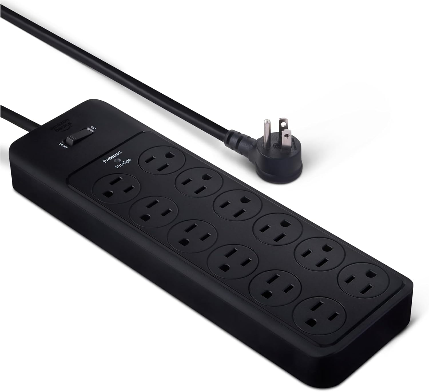 Amazon Basics 12-Outlet Surge Protector Power Strip, 4000 Joules, 8ft Extension Cord, Rectangle, for Home, Office, Gaming Room, Black