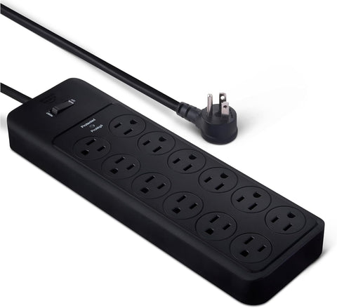 Amazon Basics 12-Outlet Surge Protector Power Strip, 4000 Joules, 8ft Extension Cord, Rectangle, for Home, Office, Gaming Room, Black