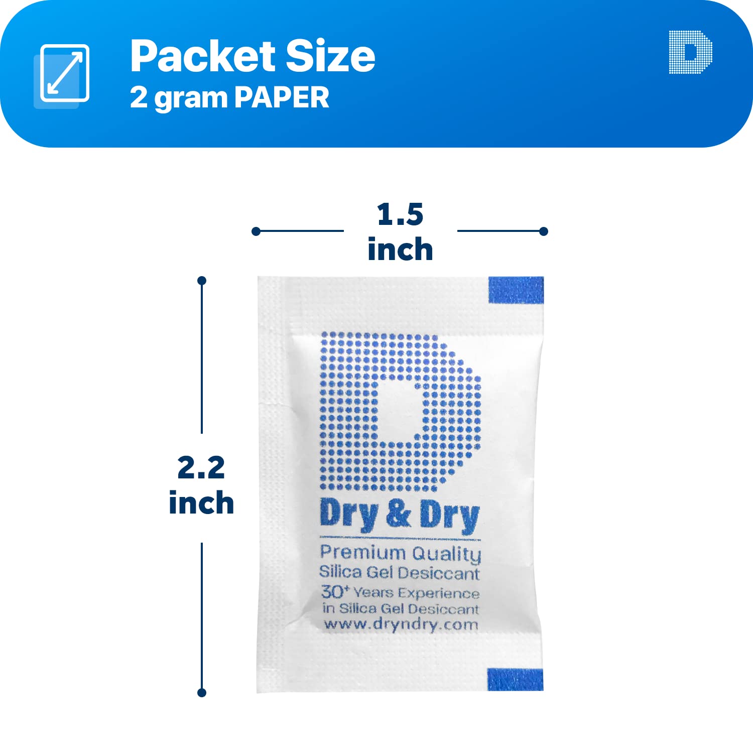 Dry & Dry 2 Gram [500 Packets] Silica Gel Packets Desiccants, Silica Packets - Rechargeable Moisture Absorbers for Food Storage, Electronics, 3D Filament & Safes