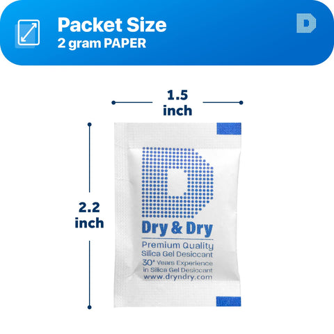 Dry & Dry 2 Gram [500 Packets] Silica Gel Packets Desiccants, Silica Packets - Rechargeable Moisture Absorbers for Food Storage, Electronics, 3D Filament & Safes