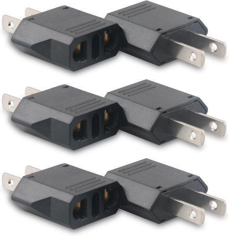 European to US Plug Adapter- 6 Pack American Travel Plug Adapter, 220V to 110V Adapter Plug, Travel Adapter European to American, Canada, Mexico, Type A, Black