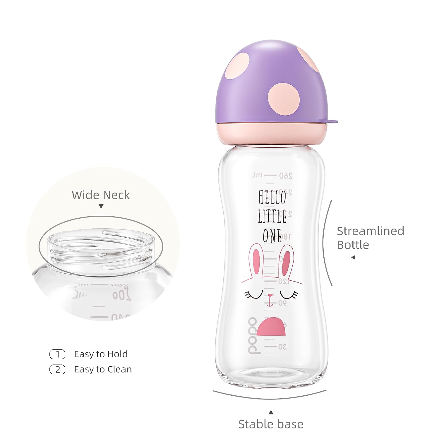 YOHKOH Natural Glass Baby Bottles, 8.8oz Purple 2‑Pack