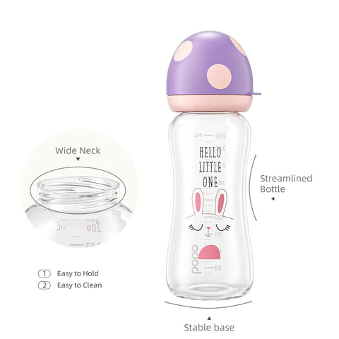 YOHKOH Natural Glass Baby Bottles, 8.8oz Purple 2‑Pack