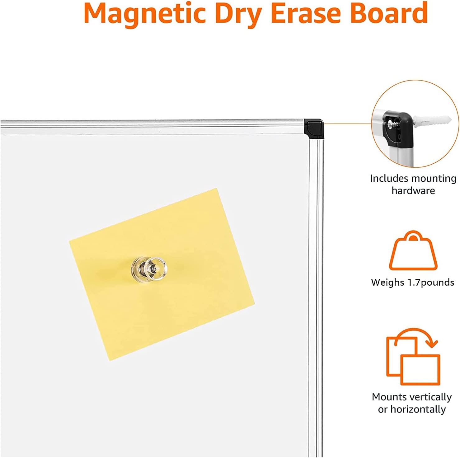 Amazon Basics Magnetic Dry Erase Whiteboard, 24" x 18", Aluminum Frame, Silver/White, Presentation Board for Writing Notes