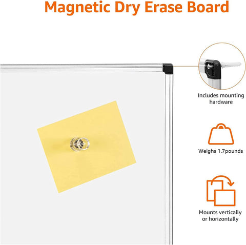 Amazon Basics Magnetic Dry Erase Whiteboard, 24" x 18", Aluminum Frame, Silver/White, Presentation Board for Writing Notes