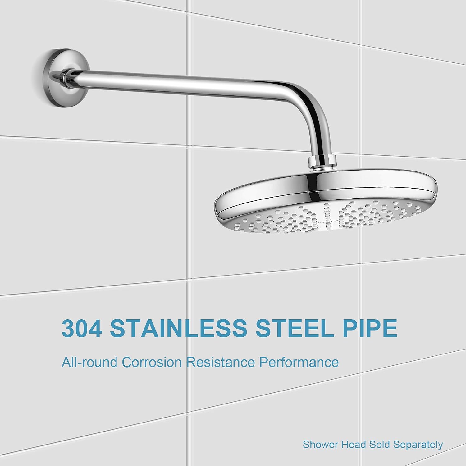 OFFO Shower Arm with Flange, 16 in Wall Mount Replacement Angle Shower Head Arm Wall-Mounted For Fixed Shower Head & Handheld Showerhead, Chrome