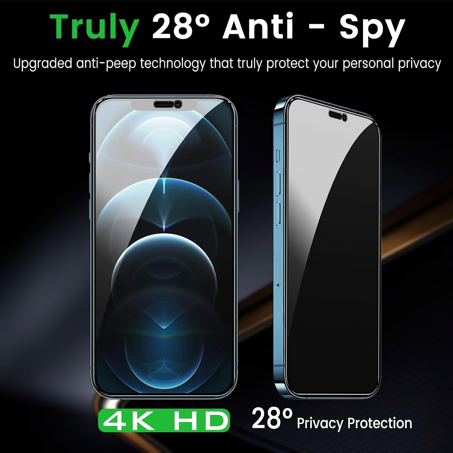 Romkasi 3 Pack Privacy Screen Protector for iPhone 12 Pro Max 6.7 Inch with 3 Pack Camera Lens Protector, Anti Spy Tempered Glass Film, Anti-Scratch, Touch Sensitive, Case Friendly