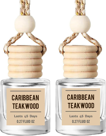 Caribbean Teakwood Hanging Car Air Freshener & Oil Diffuser, 2-Pack