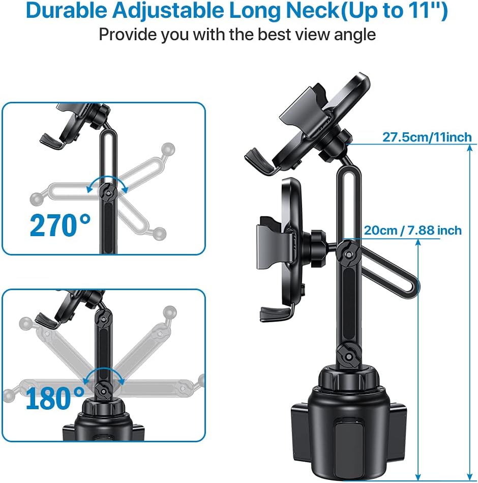 Miracase [Upgraded Version] Cup Phone Holder for Car, Universal Adjustable Long Neck Car Phone Mount Cradle Friendly Compatible with iPhone Samsung Google and All 4.0-7.0 inches Smartphones