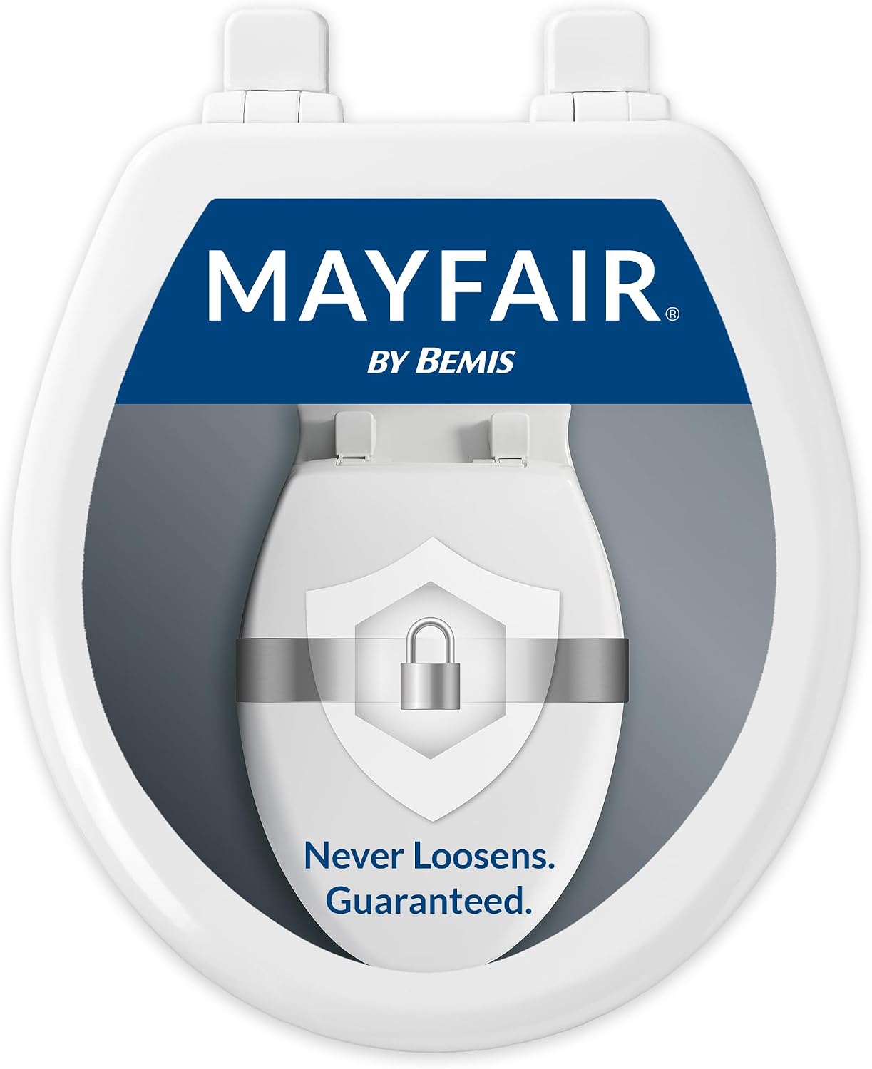 Mayfair Linden Slow Close Toilet Seat, Non Slip Heavy Duty Wood, Easy Install, Round, White