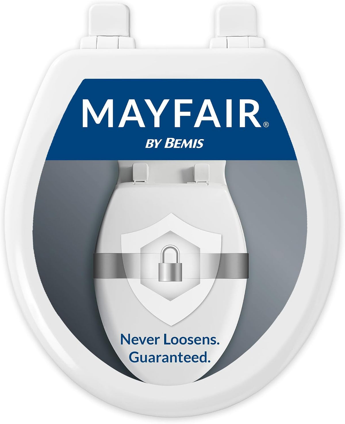 Mayfair Linden Slow Close Toilet Seat, Non Slip Heavy Duty Wood, Easy Install, Round, White
