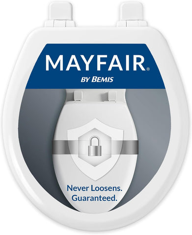 Mayfair Linden Slow Close Toilet Seat, Non Slip Heavy Duty Wood, Easy Install, Round, White