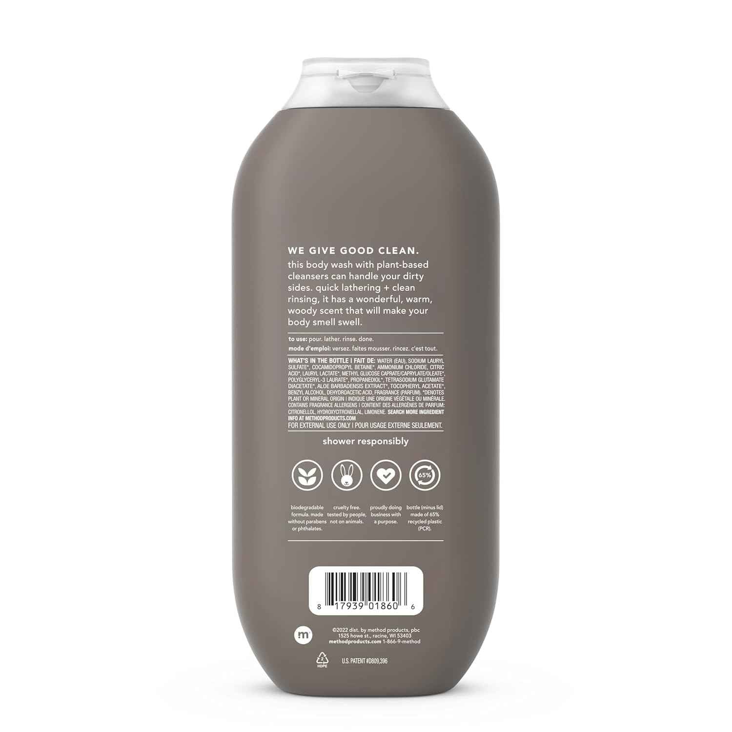 method Men’s Body Wash, Cedar + Cypress, 18 fl oz, 3 Pack | Soothing Formula, Leaves Skin Feeling Soft & Moisturized, Rich Lather, Made Without Parabens