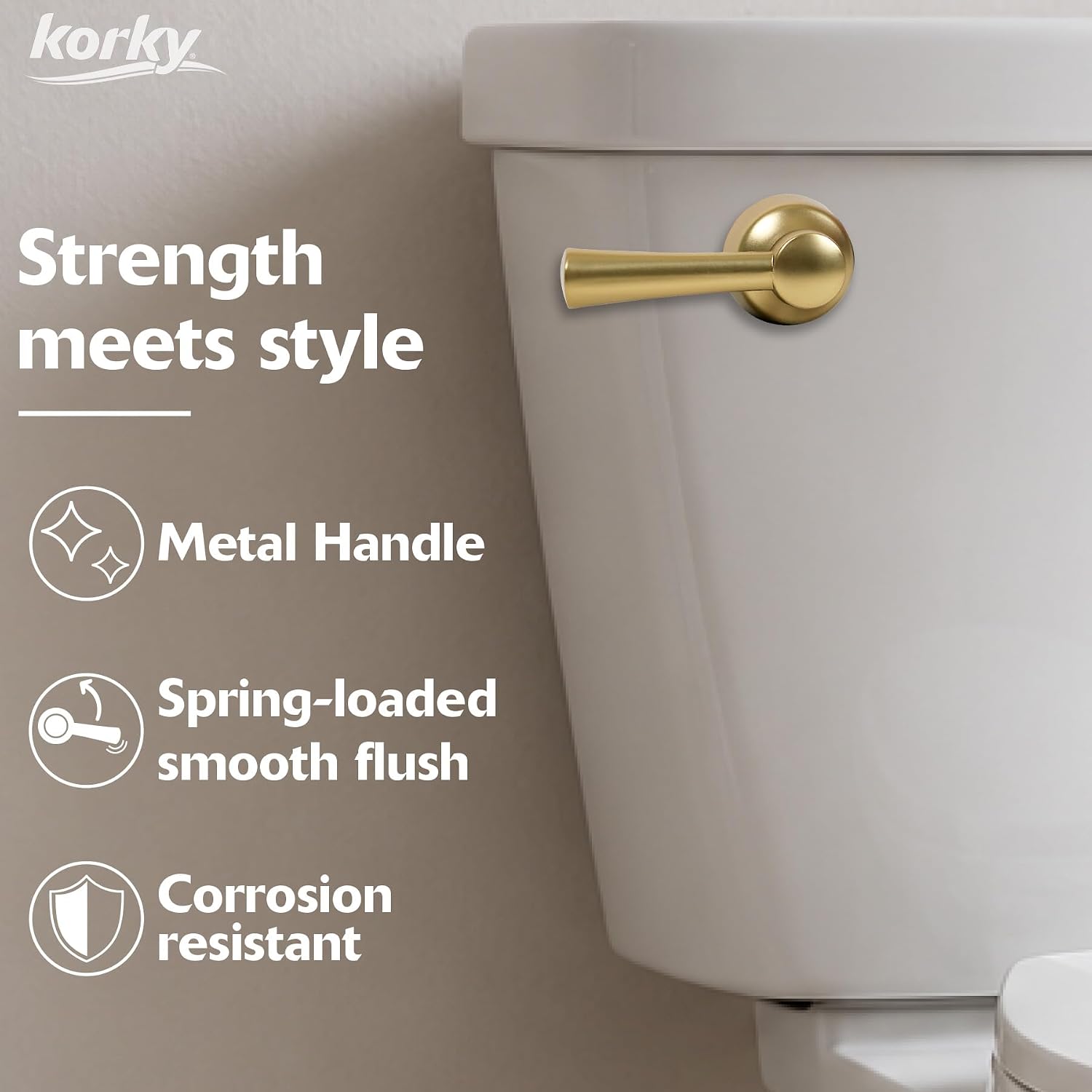 Korky Strongarm Metal Toilet Handle & Lever in Brushed Gold - 6094